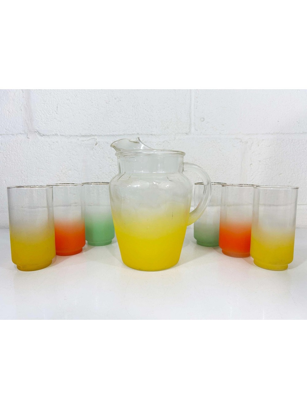 Vintage Blendo Style Pitcher Set Frosted Ombre Barware 1960s